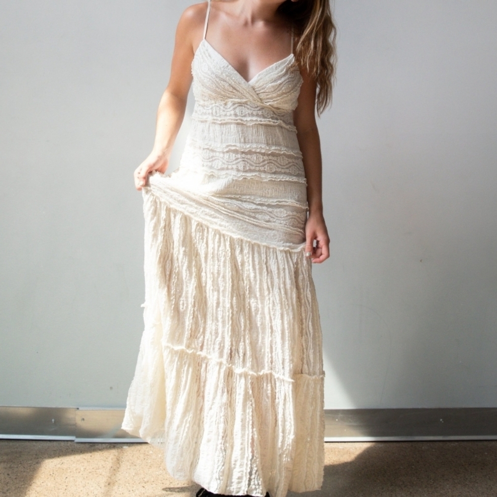 Anthropologie Cream Midi Dress